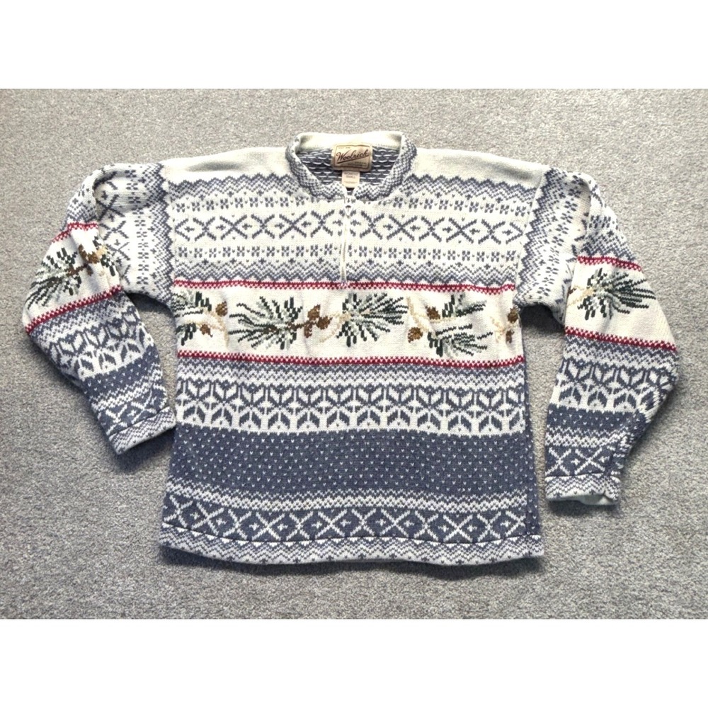 Woolrich Alpine Country Womens Small Fair Isle Pine Cone Quarter Zip Sweater